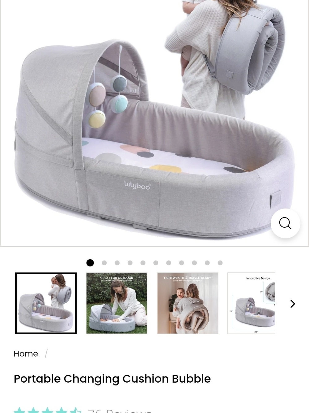 Lulyboo Portable Baby Nest in Light Gray - Foldable Travel Bassinet